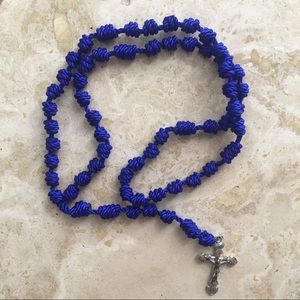 NWOT Handmade Rosary with Vintage Cross (Blue)
